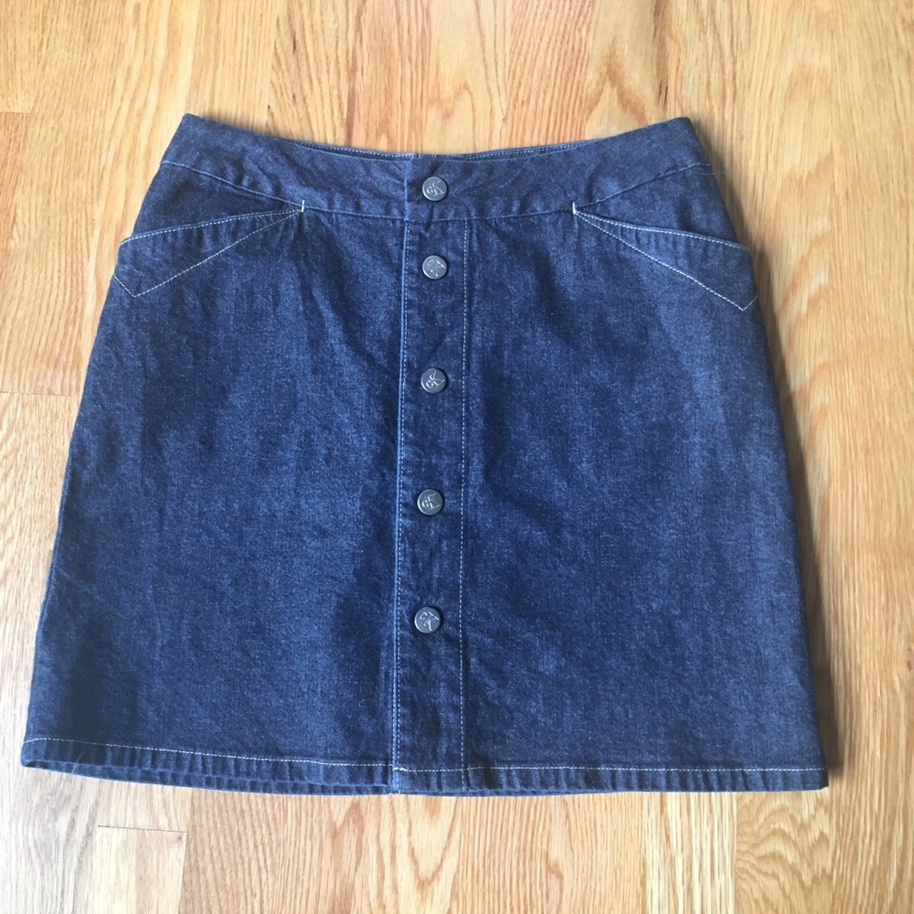 Calvin Klein Dark Wash Snap Button Denim Skirt